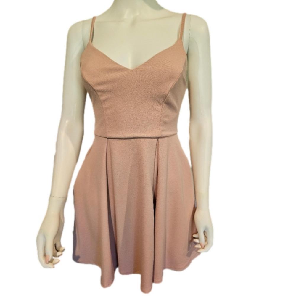 B Darling Pleated Sleeveless Pink Fit And Flare Mini Dress Size 1-2